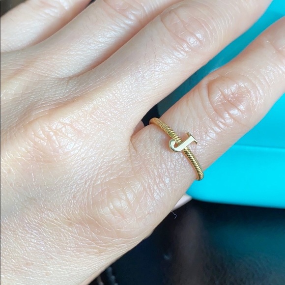 10K Solid Gold small Mini Initial Letter J Ring